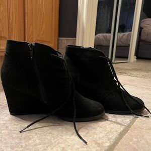 Black suede wedge heels